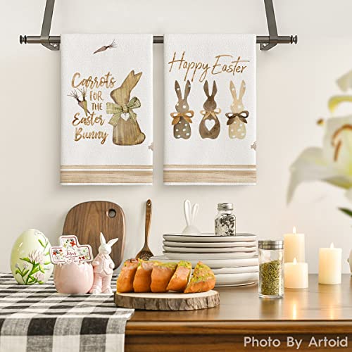 Artoid Mode Carrots Rabbit Bunny Happy Easter Kitchen Towels Dish Towels, 18x26 Inch Seasonal Spring Summer Holiday Decoration Hand Towels Set of 2