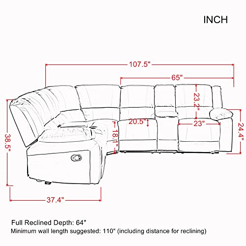 EMKK Home Power Modern Upholstered L-Shape Sectional Sofa Reclining,PU Leather Extra Wide Lounge Couch with Consoles,2 Cup Holders and Storage,Fabric Sofá for Living Room Apartment, a-Brown