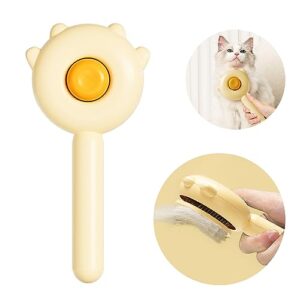 ourmiao paw cat brush with release button, self cleaning cat brush for shedding, cat hair brush for grooming long and short haired cats dogs (yellow)