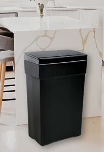 13 gallon trash can automatic touch-free kitchen garbage can, plastic large capacity bathroom rubbish can with lid and motion sensor, smart trash can waste bin for living room office narrow space, black