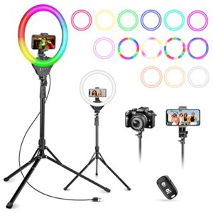 aureday 12" selfie ring light with stand and phone holder, 15 color rgb ring light with 62" tripod, dimmable led ringlight for phone photography, live stream, creative videos