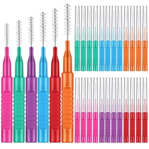 yinder 100 pcs braces brushes for cleaner interdental brush toothpicks teeth cleaning soft flossing heads floss dental tools braces flossers tooth picks flossers with bristles, 6 colors and sizes