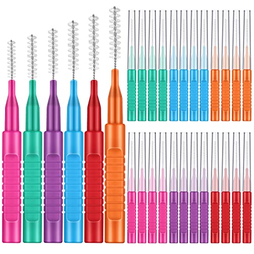 Yinder 100 Pcs Braces Brushes for Cleaner Interdental Brush Toothpicks Teeth Cleaning Soft Flossing Heads Floss Dental Tools Braces Flossers Tooth Picks Flossers with Bristles, 6 Colors and Sizes