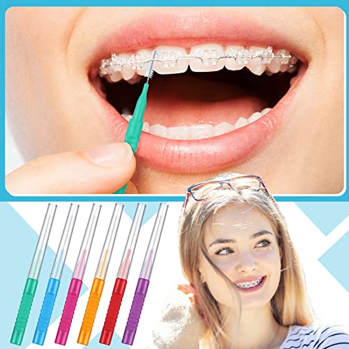 Yinder 100 Pcs Braces Brushes for Cleaner Interdental Brush Toothpicks Teeth Cleaning Soft Flossing Heads Floss Dental Tools Braces Flossers Tooth Picks Flossers with Bristles, 6 Colors and Sizes