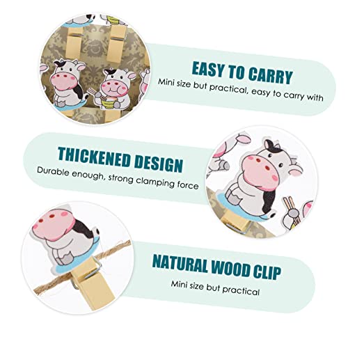 COLLBATH 5 Packs Clothesline of Cartoon Wood Craft Cards Pegs Clips for Holders Hanging Clothespins Memos Cow DIY Rope Wooden Clothespin Travel Pins Kitchen Pin Picture Art