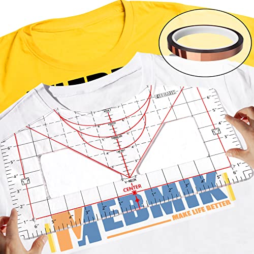 Tshirt Ruler Guide for Vinyl Alignment,T Shirt Ruler to Center Design,Tshirt Measurement Tool with Heat Tape ,Sublimation,Heat Transfer,Acrylic Ruler for All Size,Heat Press Accessories