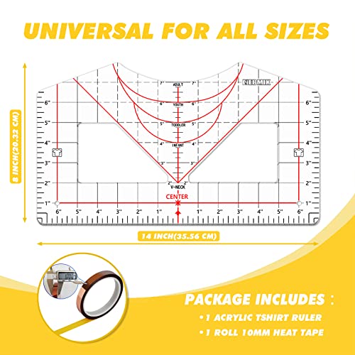 Tshirt Ruler Guide for Vinyl Alignment,T Shirt Ruler to Center Design,Tshirt Measurement Tool with Heat Tape ,Sublimation,Heat Transfer,Acrylic Ruler for All Size,Heat Press Accessories