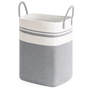 goodpick laundry basket square laundry hamper tall dirty clothes hampers for laundry, living room, nursery, dorm large woven storage basket for blankets, toys, towels, yoga mat storage, 15"x 20", grey