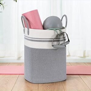 Goodpick Laundry Basket Square Laundry Hamper Tall Dirty Clothes Hampers for Laundry, Living Room, Nursery, Dorm Large Woven Storage Basket for Blankets, Toys, Towels, Yoga Mat Storage, 15"x 20", Grey