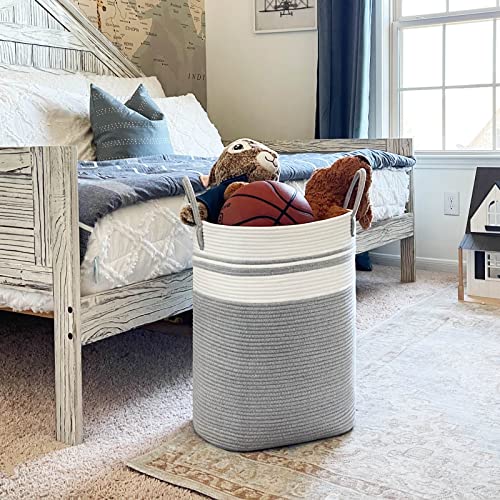 Goodpick Laundry Basket Square Laundry Hamper Tall Dirty Clothes Hampers for Laundry, Living Room, Nursery, Dorm Large Woven Storage Basket for Blankets, Toys, Towels, Yoga Mat Storage, 15"x 20", Grey