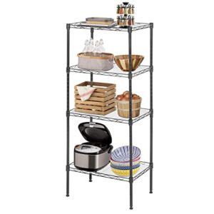 dlewmsyic 4-tier wire shelving, adjustable storage shelves with 4 pp sheets 600lbs capacity metal shelf 18l x12w x44h commercial storage rack for office garage kitchen basement bedroom, black