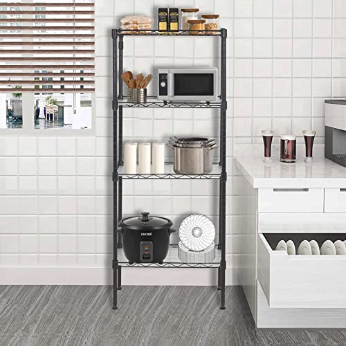 Dlewmsyic 4-Tier Wire Shelving, Adjustable Storage Shelves with 4 PP Sheets 600lbs Capacity Metal Shelf 18L x12W x44H Commercial Storage Rack for Office Garage Kitchen Basement Bedroom, Black