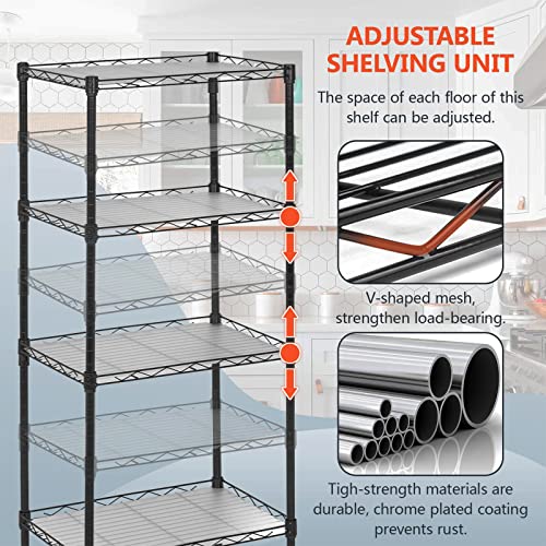 Dlewmsyic 4-Tier Wire Shelving, Adjustable Storage Shelves with 4 PP Sheets 600lbs Capacity Metal Shelf 18L x12W x44H Commercial Storage Rack for Office Garage Kitchen Basement Bedroom, Black