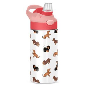 xigua kids water bottles 12oz cute dogs dachshunds insulated bottle with straw lid stainless steel tumbler vacuum cup thermal bottles
