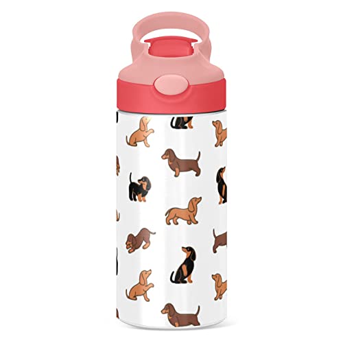 xigua Kids Water Bottles 12oz Cute Dogs Dachshunds Insulated Bottle with Straw Lid Stainless Steel Tumbler Vacuum Cup Thermal Bottles