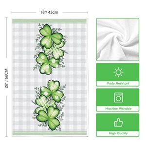 Artoid Mode Buffalo Plaid Eucalyptus Leaves Clover Shamrock Wishes St. Patrick's Day Kitchen Towels Dish Towels, 18x26 Inch Seasonal Decoration Hand Towels Set of 2