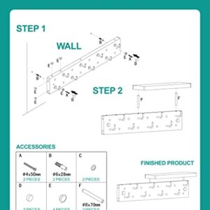 HSEOFBUTY Multi-Functional Wall Mounted Coat Rack Shelf with 8 Metal Hooks, Heavy Duty Storage Shelf for Space Saving and Organizing, Perfect for Coats, Hats, Scarves, and More