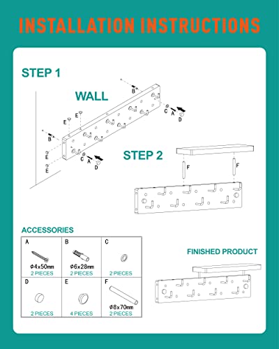 HSEOFBUTY Multi-Functional Wall Mounted Coat Rack Shelf with 8 Metal Hooks, Heavy Duty Storage Shelf for Space Saving and Organizing, Perfect for Coats, Hats, Scarves, and More