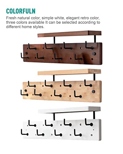 HSEOFBUTY Multi-Functional Wall Mounted Coat Rack Shelf with 8 Metal Hooks, Heavy Duty Storage Shelf for Space Saving and Organizing, Perfect for Coats, Hats, Scarves, and More