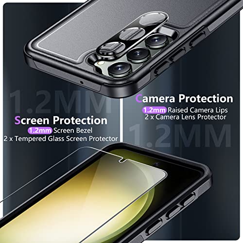 Red2Fire Designed for Samsung Galaxy S23 Plus Case, 2X[9H Tempered Glass Screen Protector + HD Camera Lens Protector][Military Grade Drop-Proof] Dual Layer Heavy Duty Shockproof Case-Black