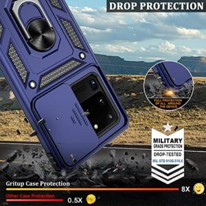 Gritup for Samsung Galaxy S20 Ultra Case with Slide Camera Cover, Build in 360° Rotating Ring Kickstand [Military Grade] Protective Case for Galaxy S20 Ultra 5G, Blue