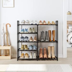 bambooster 5 tier shoe rack for entryway,free standing shoe organizer for closet stackable storage black