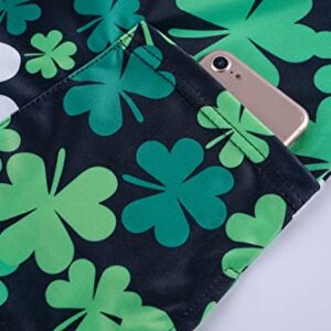 St. Patrick's Day Scrub Tops Women Cute V-Neck Green Shamrocks Printed Working Uniforms Shirt 2 Pockets Holiday Tshirt