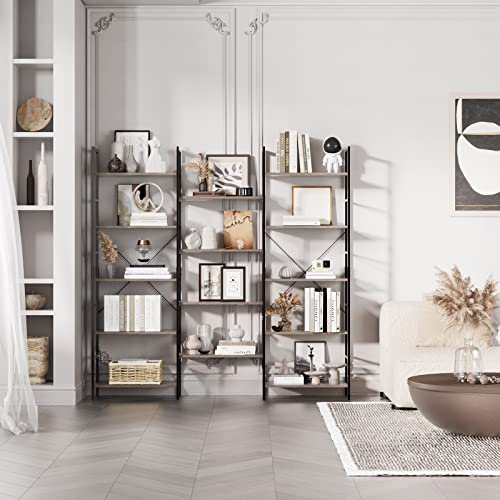 BOTLOG 5-Tier Bookcase, Industrial Bookshelf with Metal Frame, Display Shelf for Living Room Home Office (Grey)