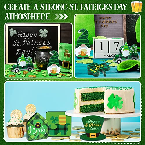 6 Pieces St. Patrick's Day Table Wooden Gnome Sign St. Patrick's Tiered Tray Decor Irish Tabletop Wooden Shamrock Lucky Decoration Green Truck Wooden Block Sign for Home Desk Centerpiece Party Decor