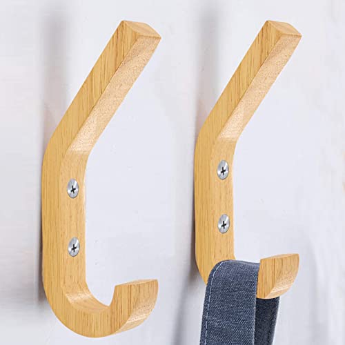 HAIBEIR Wooden Hat Hooks, Wall Mounted Natural Wood Hooks Vintage Single Wall Wooden Rack Hangers for Hanging Clothes, Bag, Hats, Towel, Scarf(Pack of 2pcs)