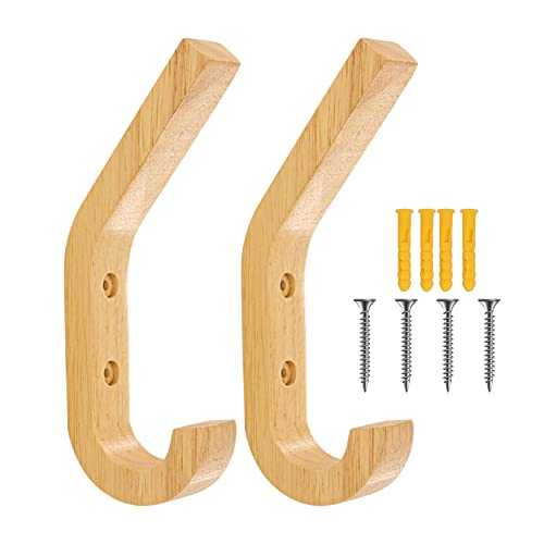 HAIBEIR Wooden Hat Hooks, Wall Mounted Natural Wood Hooks Vintage Single Wall Wooden Rack Hangers for Hanging Clothes, Bag, Hats, Towel, Scarf(Pack of 2pcs)