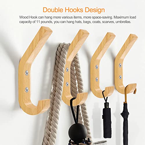 HAIBEIR Wooden Hat Hooks, Wall Mounted Natural Wood Hooks Vintage Single Wall Wooden Rack Hangers for Hanging Clothes, Bag, Hats, Towel, Scarf(Pack of 2pcs)