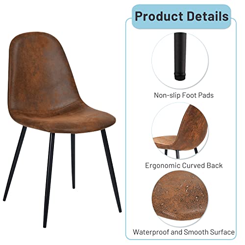 Wonder Comfort Washable PU Cushion Back and Black Metal Legs,Shell Lounge Kitchen Living Room Modern Dining Chairs with Padded Seat (2, Brown, Large)