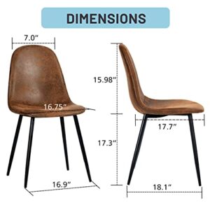 Wonder Comfort Washable PU Cushion Back and Black Metal Legs,Shell Lounge Kitchen Living Room Modern Dining Chairs with Padded Seat (2, Brown, Large)