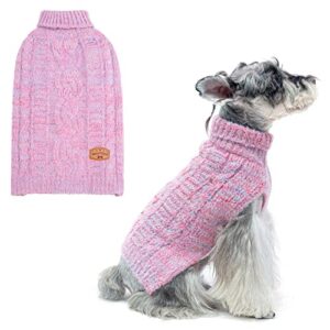beautyzoo small dog sweater -turtleneck pullover classic cable knit fuzzy winter coat dog cold weather clothes for small medium dogs puppy girl boys(gradient rose, xxs)