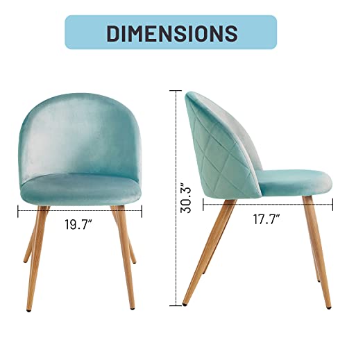 Wonder Comfort Dining Chairs Set of 2 Velvet Cushion Seat Back and Oak Legs,Kitchen Living Room Reception Chairs with Padded Seat (Green)