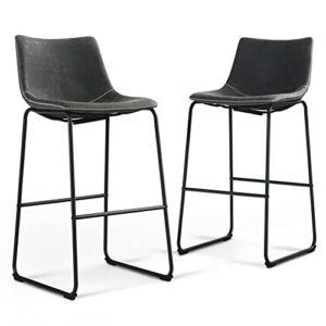 hera's palace pu faux leather bar stools set of 2, 30" pub chairs with back and footrest, modern & stylish, armless bar height stool chairs with metal legs for home, bar, coffee shops