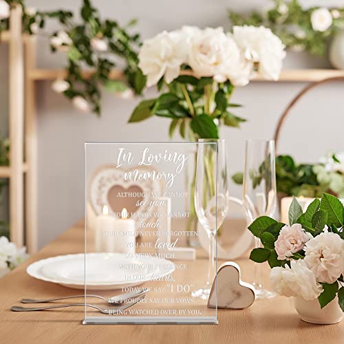 Wedding Memorial Sign In Loving Memory Wedding Sign 8.3 x 11 Inch Wedding Decor Acrylic Memorial Gifts Sign with Stand Rustic for Reception Funeral Memorial Loss Wedding Decor (Simple)