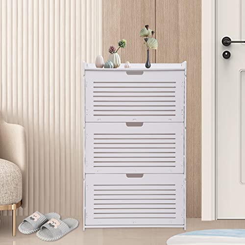 DYRABREST White Shoe Cabinet 3-Layer Shoe Rack Organizer with 3 Flip Drawers Modern Shoe Storage Cabinet Ultra-Thin Shoe Shelves Free Standing Shoe Rack for Entryway Hallway Bedroom