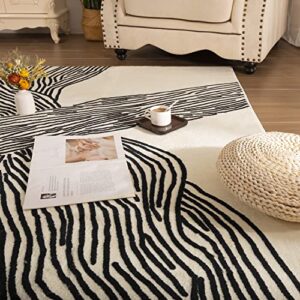 yihouse 6×9 ft area rugs non-shedding washable rug, bedroom living room dining room office soft nonslip modern rugs faux wool collection carpet indoor/outdoor rugs-black and white rug