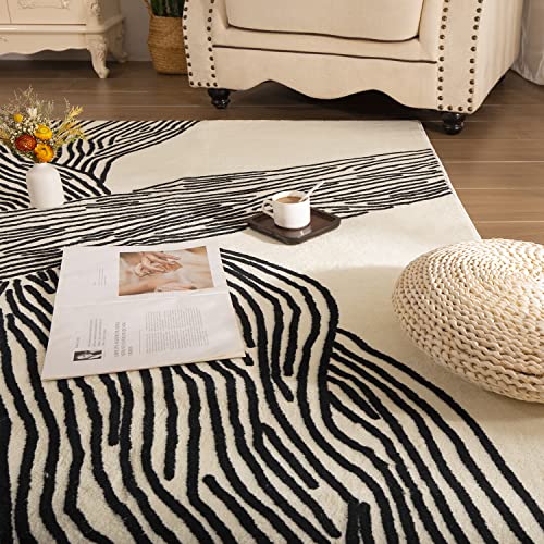 YIHOUSE 6×9 Ft Area Rugs Non-Shedding Washable Rug, Bedroom Living Room Dining Room Office Soft Nonslip Modern Rugs Faux Wool Collection Carpet Indoor/Outdoor Rugs-Black and White Rug