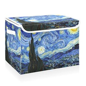 CaTaKu Large Fabric Storage Bins With Lids, Van Gogh The Starry Night Storage Boxes With Handles for Organizing Clothes, Collapsible Storage Cube Bins Baskets for Shelves