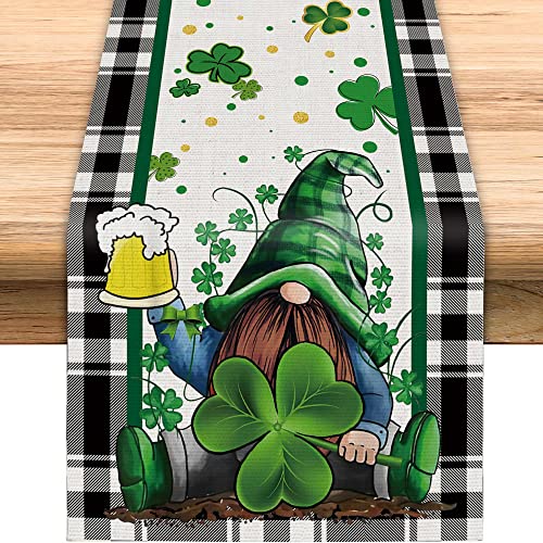 St Patricks Day Table Runner, Spring Gnome Table Runner Shamrock Table Runner Green St Patricks Runner Kitchen Dinning Table Decoration for Home Party Decor 14 x 71 Inch