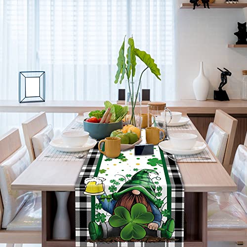 St Patricks Day Table Runner, Spring Gnome Table Runner Shamrock Table Runner Green St Patricks Runner Kitchen Dinning Table Decoration for Home Party Decor 14 x 71 Inch