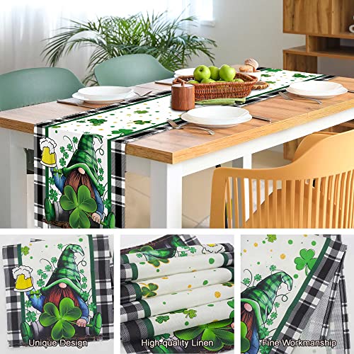 St Patricks Day Table Runner, Spring Gnome Table Runner Shamrock Table Runner Green St Patricks Runner Kitchen Dinning Table Decoration for Home Party Decor 14 x 71 Inch