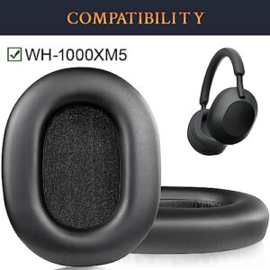 SOULWIT Replacement Earpads for Sony WH-1000XM5 (WH1000XM5) Noise Canceling Headphones, Ear Pads Cushions with Noise Isolation Memory Foam, Added Thickness - Black