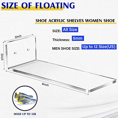 Treela 20 Pack Floating Shoe Shelves for Wall Acrylic Clear Floating Sneaker Shelves Display Shoe Wall Shelf Easy to Install Collections Includes Cross Screws Expansion Tubes (Clear, Medium)