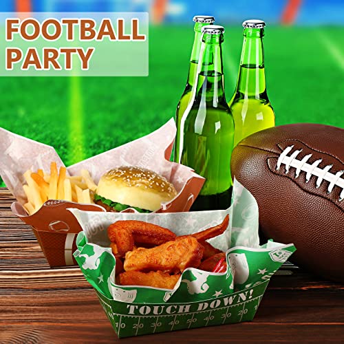 200 Pcs Football Party Supplies 1.1 lb 100 Paper Food Trays Serving Boats with 100 Grease Resistant Liner Papers Waxed Deli Paper Sheets for Football Birthday Sport Game Party Favors Decorations