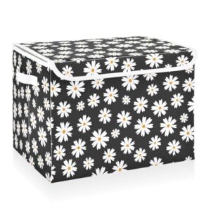 cataku large fabric storage bins with lids,black wildflower daisy storage boxes with handles for organizing clothes, collapsible decorative storage cube bins baskets for shelves