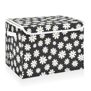 CaTaKu Large Fabric Storage Bins With Lids,Black Wildflower Daisy Storage Boxes With Handles for Organizing Clothes, Collapsible Decorative Storage Cube Bins Baskets for Shelves